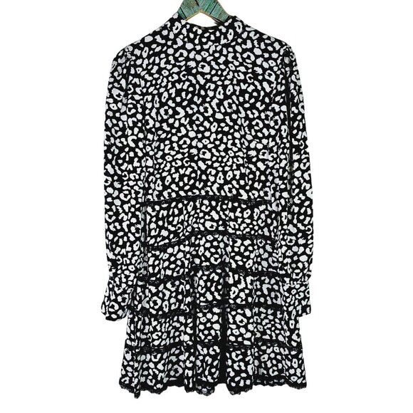 Eilly Bazar Animal Print High Neck Long Sleeve Lace Tiered Open Back Dress, NWT - Picture 3 of 11